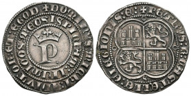 PEDRO I (1350-1368). 1 Real. (Ar. 3,42g/25mm). Sevilla. (FAB-380). Anv: P coronada y alrededor la leyenda: DOMINVS MICHI ADIVTOR ET EGO DISPICIAM INIM...