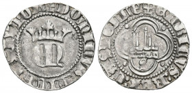 ENRIQUE II (1368-1379). 1/2 Real (Ar. 1,45g/19mm). S/D. Sevilla. (FAB-410). Anv: EN coronada dentro de grafila circular. Leyenda: DOMINVS MICHI AIVTOR...