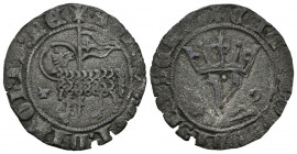 JUAN I (1379-1390). Blanca del Agnus Dei. (Ve. 1,35g/22mm). Toledo. (FAB-557.1). Anv: Agnus Dei a izquierda con estandarte, delante letra: T, dentro d...