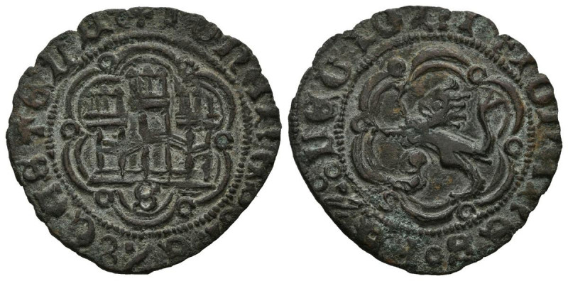 JUAN II (1406-1454). Blanca. (Ve. 1,77g/23mm). Sevilla. ( FAB-628.1) Anv: Castil...