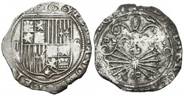 REYES CATÓLICOS (1474-1504). 2 Reales (Ar. 6,79g/27mm). S/D. Sevilla. (Cal-2019-524). Ensayador en reverso D. MBC. Limpiada.