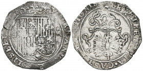 REYES CATÓLICOS (1474-1504). 4 Reales. (Ar. 13,56g/33mm). S/D. Sevilla. (Cal-2019-564). Ensayador en reverso D. En anverso ELISBET, sin A. MBC-.