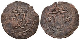 JUANA y CARLOS (1504-1555). 4 Maravedís. (Ae. 3,68g/26mm). Santo Domingo. (Cal-2019-34). MBC-.