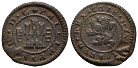 FELIPE III (1598-1621). 4 Maravedís. (Ae. 2,27g/20mm). 1618. Segovia. (Cal-2019-268). Resello de 6 Maravedís. MBC+.