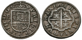 FELIPE III (1598-1621). 1 Real (Ar. 3,26g/21mm). 1608. Segovia. C. (Cal-2019-517). MBC. Escasa.