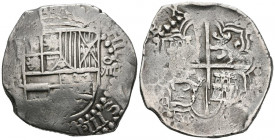 FELIPE III (1598-1621). 8 Reales (Ar. 26,42g/38mm). S/D (1603-1612). Potosí. R. Valor en número romano. (Cal-2019-912). MBC.