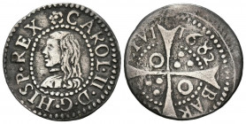 CARLOS II (1665-1700). 1 Croat. (Ar. 2,11g/21mm). 1682. Barcelona. (Cal-2019-209). MBC+/MBC.