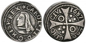 CARLOS II (1665-1700). 1 Croat. (Ar. 2,19g/21mm). 1687. Barcelona. (Cal-2019-210). MBC+. Bonito ejemplar.