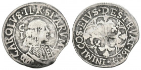 CARLOS II (1665-1700). 1 Real. (Ar. 2,09g/19mm). 1689. Cagliari. (Vicenti 221). MBC-. Cospel faltado.