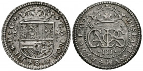 CARLOS III, el Pretendiente (1700-1714). 2 Reales. (Ar. 5,23g/27mm). 1709. Barcelona. (Cal-2019-30). MBC+.