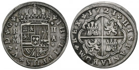 FELIPE V (1700-1746). 2 Reales. (Ar. 4,95g/27mm). 1721. Madrid A. (Cal-2019-774). MBC-.