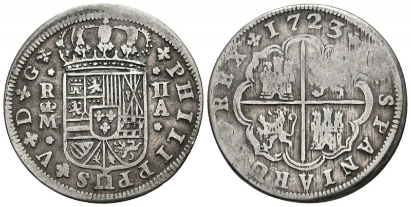 FELIPE V (1700-1746). 2 Reales. (Ar. 4,47g/28mm). 1723. Madrid A. (Cal-2019-777)...
