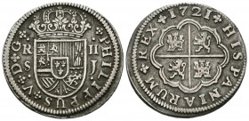 FELIPE V (1700-1749). 2 Reales (Ar. 5,62g/26mm). 1721. Sevilla J. (Cal-2019-979). MBC.