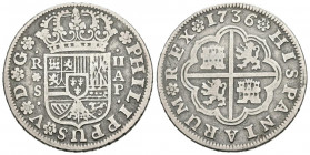 FELIPE V (1700-1749). 2 Reales (Ar. 5,54g/26mm). 1736. Sevilla PA. (Cal-2019-993). MBC-.