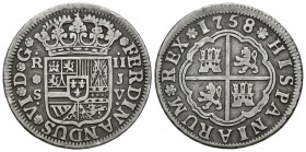 FERNANDO VI (1746-1759). 2 Reales. (Ar. 5,66g/26mm). 1758. Sevilla JV. (Cal-2019-343). MBC.