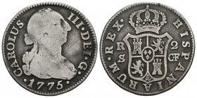 CARLOS III (1759-1788). 2 Reales (Ar. 5,57g/26mm). 1775. Sevilla CF. (Cal-2019-783). BC/MBC-.