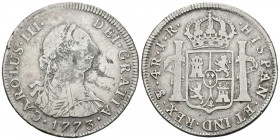 CARLOS III (1759-1788). 4 Reales. (Ar. 12,96g/34mm). 1773. Potosí JR. (Cal-2019-929). Primer año de busto propio. BC/ MBC-