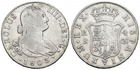 CARLOS IV (1788-1808). 4 Reales (Ar. 13,25g/32mm). 1803/795. Sevilla CN. (Cal-2019-874). Escasa. MBC.