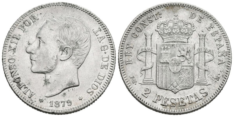 ALFONSO XII (1874-1885). 2 Pesetas. (Ar. 10,00g/27mm). 1879 *18-79. Madrid EMM. ...
