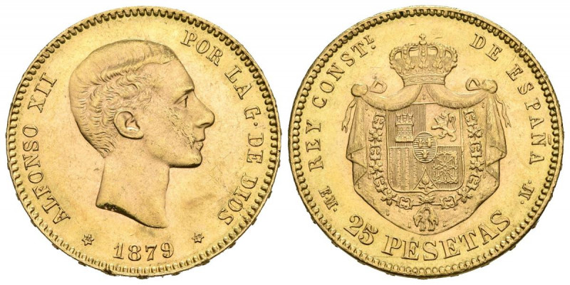 ALFONSO XII (1874-1885). 25 Pesetas. (Au 8,08g/24mm). 1879 *18-79. Madrid EMM. (...