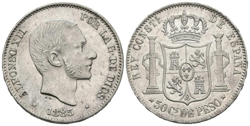 ALFONSO XII (1874-1885). 50 Centavos. (Ar. 12,94g/30mm). 1885. Manila. (Cal-2019...