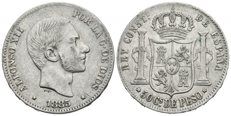 ALFONSO XII (1874-1885). 50 Centavos. (Ar. 12,93g/30mm). 1885. Manila. (Cal-2019...