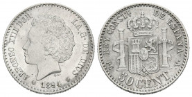 ALFONSO XIII (1885-1931). 50 Céntimos. (Ar. 2,50g/18mm). 1894 *9-4. Madrid PGV. (Cal-2019-43). EBC+. Restos de brillo original.