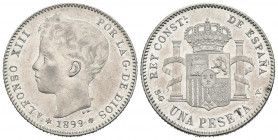 ALFONSO XIII (1885-1931). 1 Peseta. (Ar. 4,95g/23mm). 1899 *18-99. Madrid SGV. (Cal-2019-57). SC-. Brillo original.