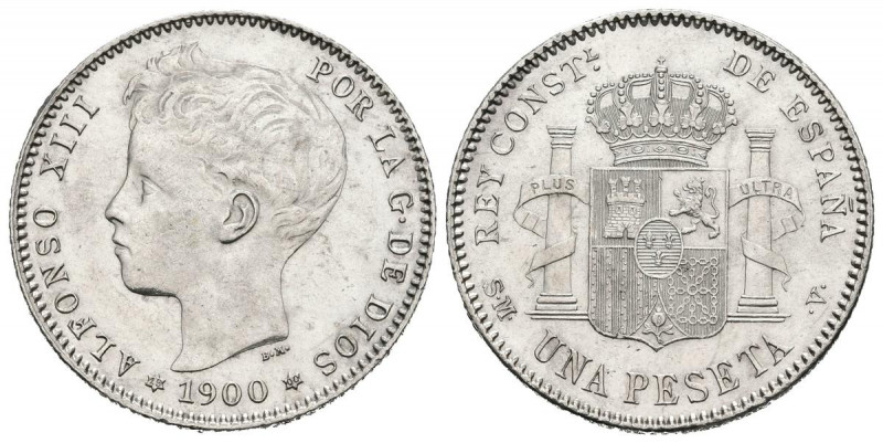 ALFONSO XIII (1885-1931). 1 Peseta. (Ar. 5,00g /23mm). 1900 *19-00. Madrid SMV. ...