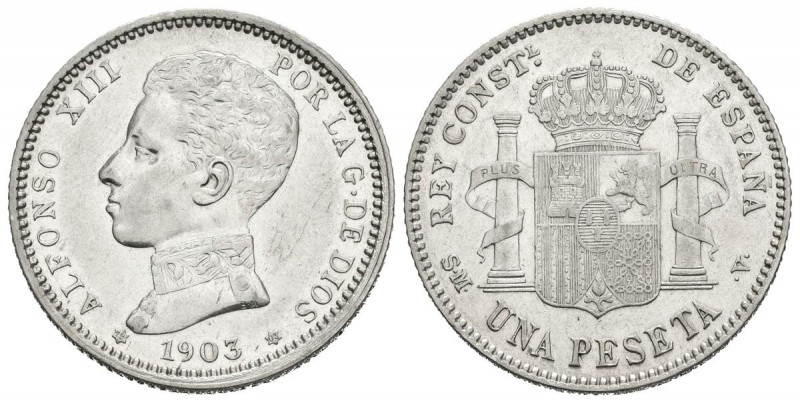 ALFONSO XIII (1885-1931). 1 Peseta. (Ar. 4,99g/23mm). 19043*19-03. Madrid SMV. (...