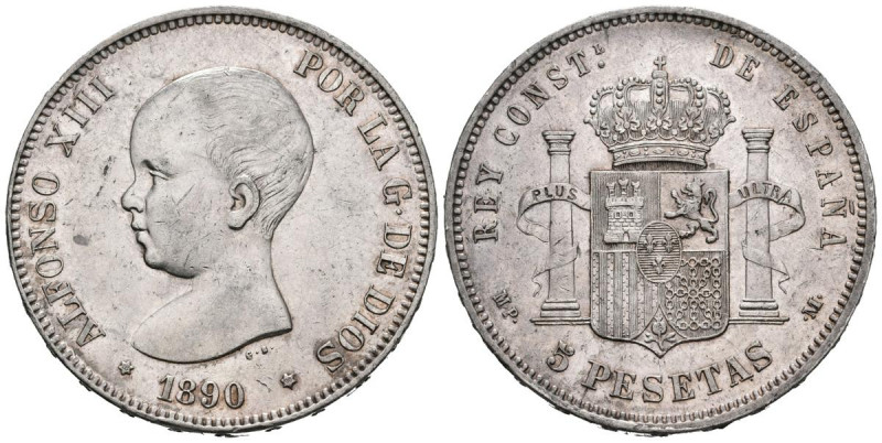 ALFONSO XIII (1885-1931). 5 Pesetas. (Ar. 24,93g/37mm). 1890. Madrid. MPM. (Cal-...