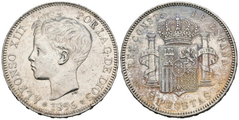 ALFONSO XIII (1885-1931). 5 Pesetas. (Ar. 24,91g /37mm). 1896 *18-96. Madrid PGV...