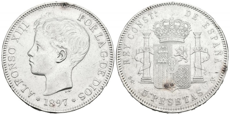 ALFONSO XIII (1885-1931). 5 Pesetas. (Ar. 24,80g /37mm). 1897 *18-97. Madrid SGV...