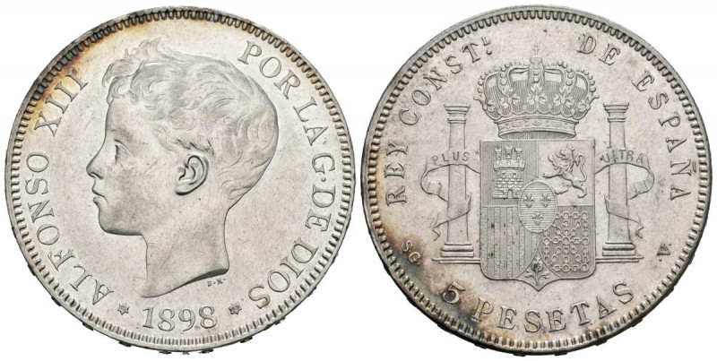 ALFONSO XIII (1885-1931). 5 Pesetas. (Ar. 24,93g /37mm). 1898 *18-98. Madrid SGV...