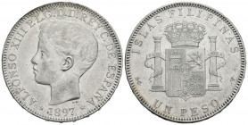 ALFONSO XIII (1885-1931). 1 Peso. (Ar. 24,91g/37mm). 1897. Filipinas SGV. (Cal-2019-122). EBC-. Marquitas. Restos de brillo original.