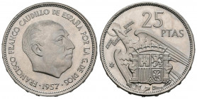 ESTADO ESPAÑOL (1936-1975). 25 Pesetas. (Ni. 8,63g/27mm). 1957 *72. Madrid. (Cal-2019-127). SC. Brillo original.