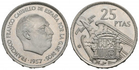ESTADO ESPAÑOL (1936-1975). 25 Pesetas. (Ni. 8,59g/27mm). 1957 *73. Madrid. (Cal-2019-128). SC. Brillo original.