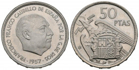 ESTADO ESPAÑOL (1936-1975). 50 Pesetas. (Ni. 12,52g/30mm). 1957 *72. Madrid. (Cal-2019-141). SC. Brillo original.