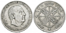 ESTADO ESPAÑOL (1936-1975). 100 Pesetas (Ar. 19,14g/34mm). 1966 *67. Variante del canto con LIBRE junto a PTAS. (Cal-2019-146 var). MBC.