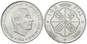 ESTADO ESPAÑOL (1936-1975). 100 Pesetas (Ar. 18,95g/34mm). 1966 *19-68. Madrid. (Cal-2019-147). SC-. Brillo original.