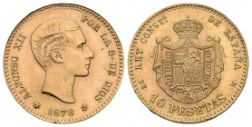 ALFONSO XII (1874-1885). 10 Pesetas. (Au. 3,23g/19mm). 1878 *19-62. Madrid DEM. (Cal-2019-168). Reacuñación del Estado Español. EBC+.