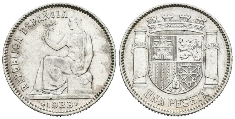 II REPUBLICA (1931-1936). 1 Peseta. (Ar. 5,01g/23mm). 1933 *3-4. Madrid. (Cal-20...