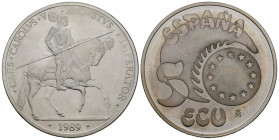 JUAN CARLOS I (1975-2014). 5 Ecu. (Ar. 33,64g/42mm). 1989. Carlos V. FNMT. FDC. 250.000 acuñaciones. Incluye estuche oficial y certificado de autentic...