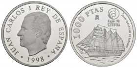 JUAN CARLOS I (1975-2014) . 1000 Pesetas. (Ar. 13,50g/33mm). 1998. Juan Sebastián Elcano. FNMT. Proof. Tirada de 50.000 unidades. Presentada en estuch...