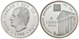 JUAN CARLOS I (1975-2014) . 1000 Pesetas. (Ar. 13,50g/33mm). 1998. XX Aniversario de la Constitución Española. FNMT. Proof. Tirada de 75.000 unidades....