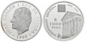 JUAN CARLOS I (1975-2014) . 1000 Pesetas. (Ar. 13,50g/33mm). 1998. XX Aniversario de la Constitución Española. FNMT. Proof. Tirada de 75.000 unidades....