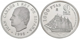 JUAN CARLOS I (1975-2014) . 1000 Pesetas. (Ar. 13,50g/33mm). 1998. Juan Sebastián Elcano. FNMT. Proof. Tirada de 50.000 unidades. Presentada en estuch...