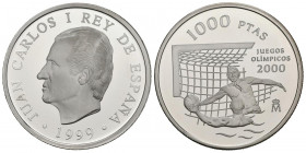 JUAN CARLOS I (1975-2014) . 1000 Pesetas. (Ar. 13,50g/33mm). 1999. Juegos Olímpico de 2000. FNMT. Proof. Tirada de 50.000 unidades. Presentada en estu...