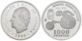 JUAN CARLOS I (1975-2014) . 1000 Pesetas. (Ar. 13,50g/33mm). 2000. Juegos Paralímpicos de 2000. Atletismo en silla de ruedas. FNMT. Proof. Tirada de 3...