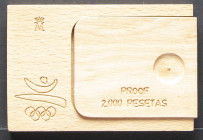 JUAN CARLOS I (1975-2014). 2000 Pesetas (Ar. 27,00g/40mm). 1990. FNMT. Serie Barcelona´92. Emblema Oficial. PROOF. Tirada de 235 mil unidades. Incluye...